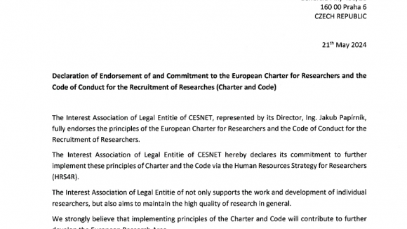 Declaration of Endorsement of and Commitment to the European Charter for Researchers and the Code of Conduct for the Recruitment of Researches (Charter and Code)
