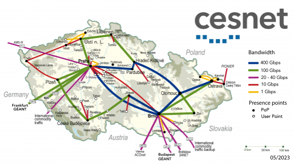 Topologie sítě CESNET 3